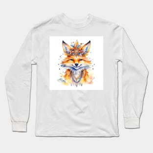 [AI Art] Cute colorful king of foxes Long Sleeve T-Shirt